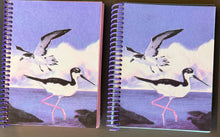 Load image into Gallery viewer, Two spiral-bound notebooks with a design of birds on a purple background.