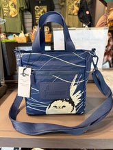 Load image into Gallery viewer, Front view of the Life on Water crossbody bag. Illustration is of a White-tailed Tropicbird with wavy lines in the background. Shows detachable long crossbody strap.
